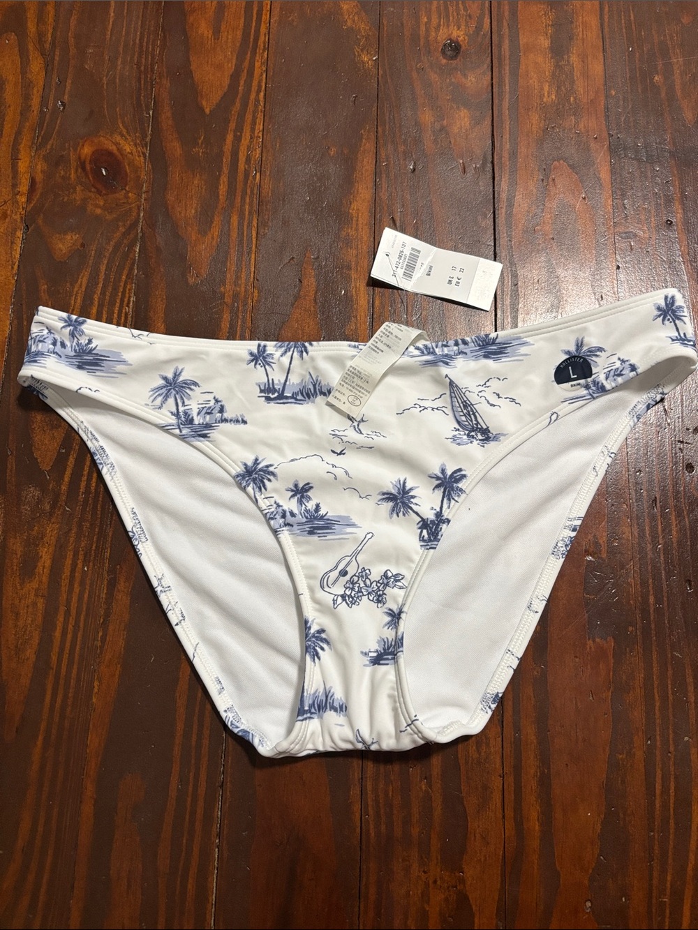 Hollister White Bikini Bottoms with Blue Tropical Print